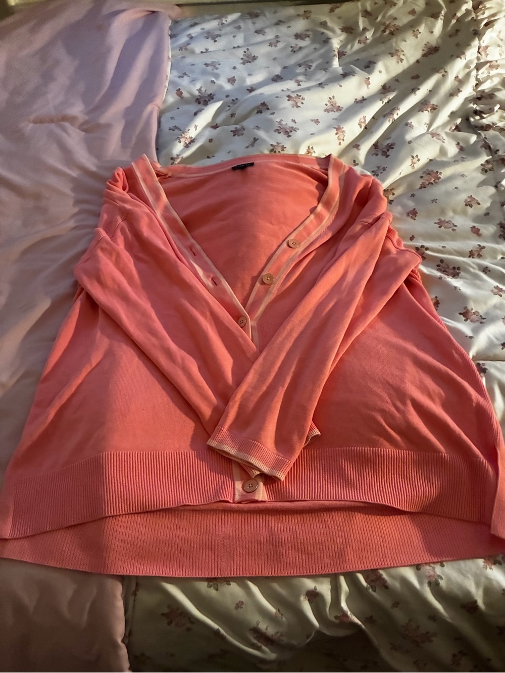 Talbots Coral-Peach Button Front Lightweight Cardigan